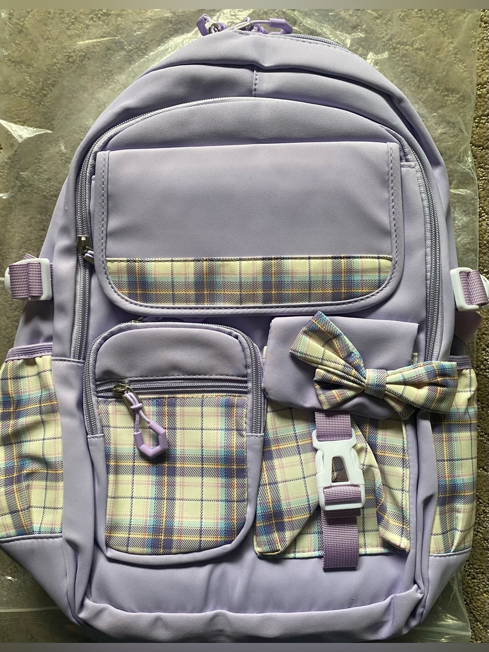 Lavender Plaid Bow Backpack